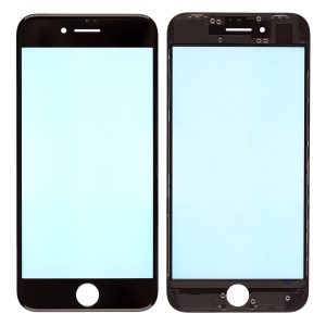 Lente de cristal frontal de repuesto para iPhone 8 con marco de soporte - Negro