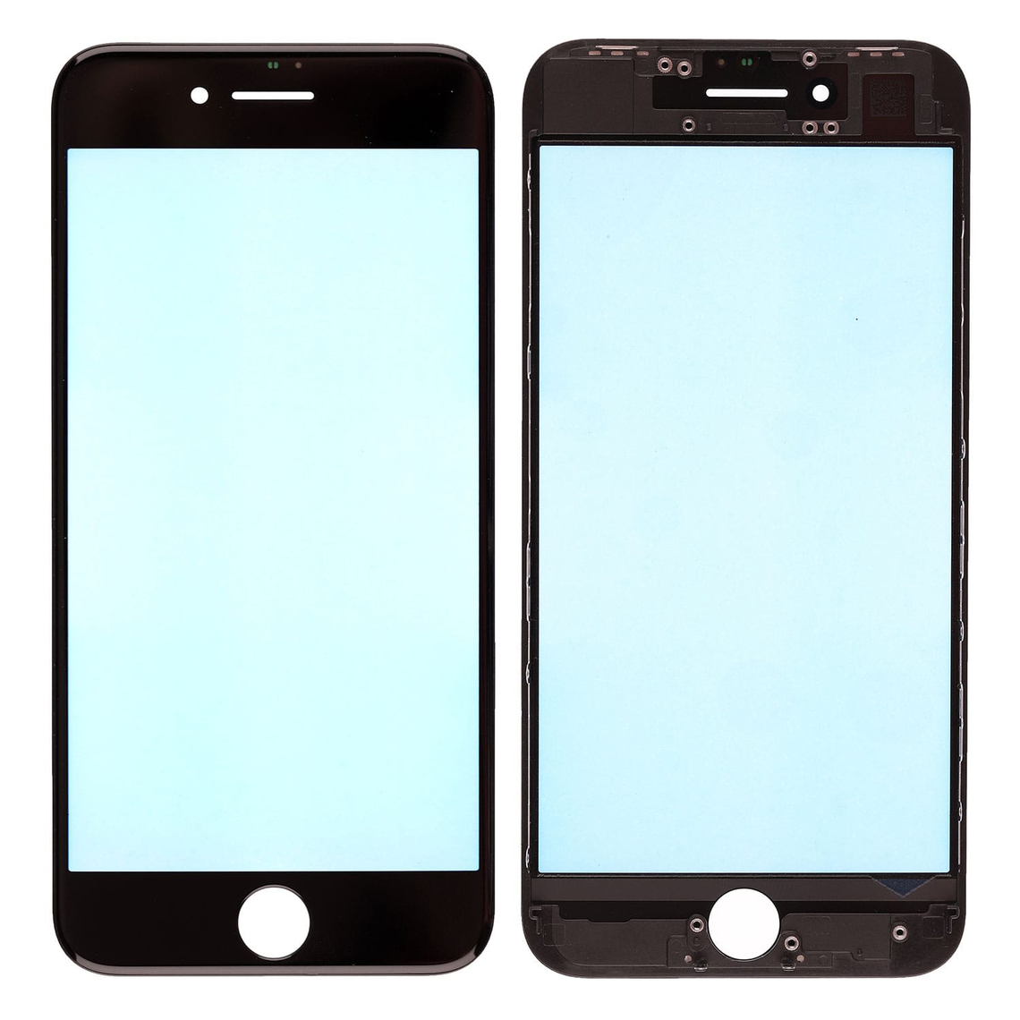 Lente de cristal frontal de repuesto para iPhone 8 con marco de soporte - Negro