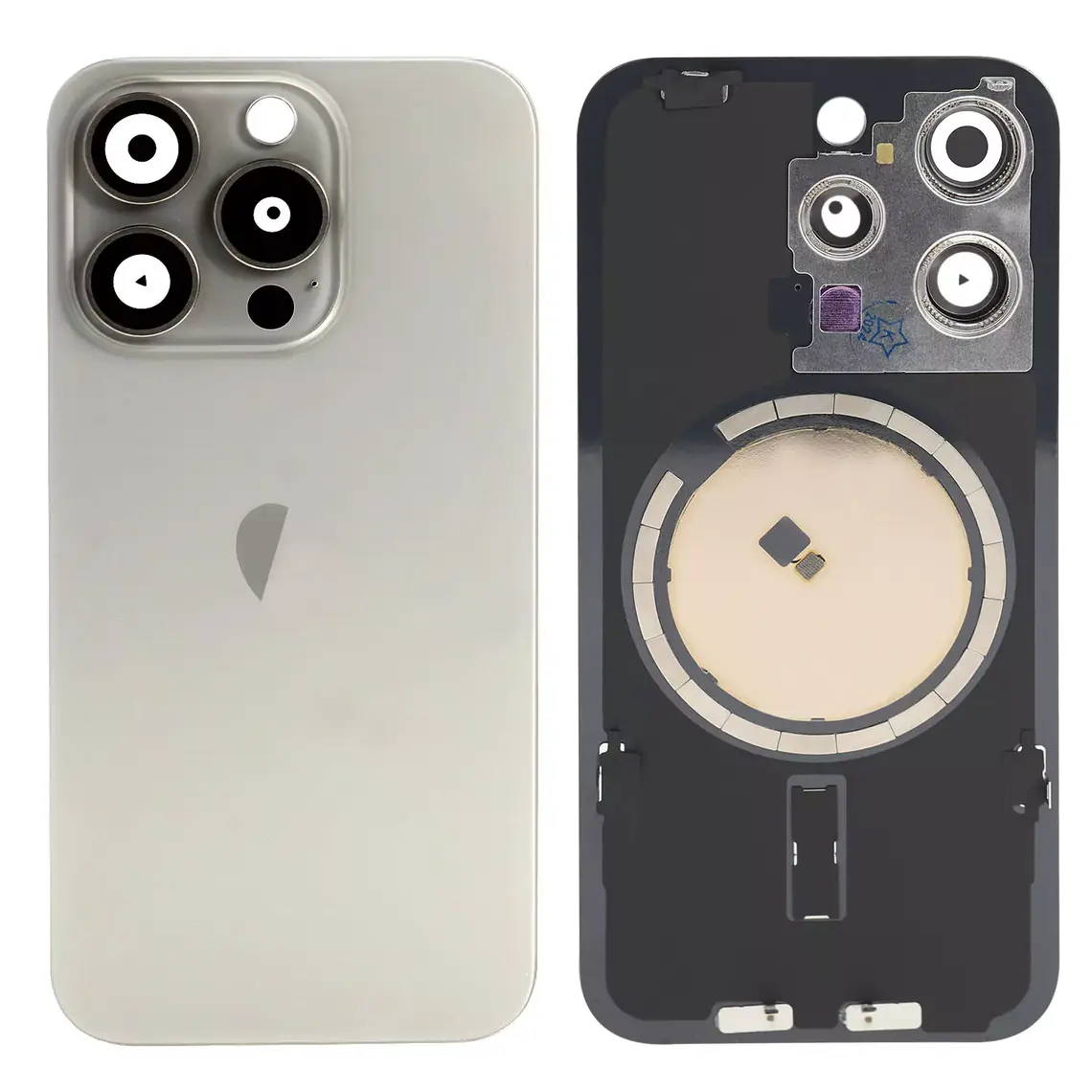 Panel trasero de cristal de repuesto para iPhone 15 Pro con imán MagSafe - Titanio natural