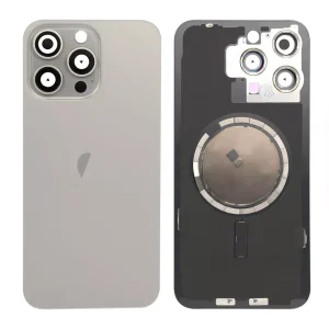 Panel trasero de cristal de repuesto para iPhone 15 Pro Max con imán MagSafe - Titanio natural