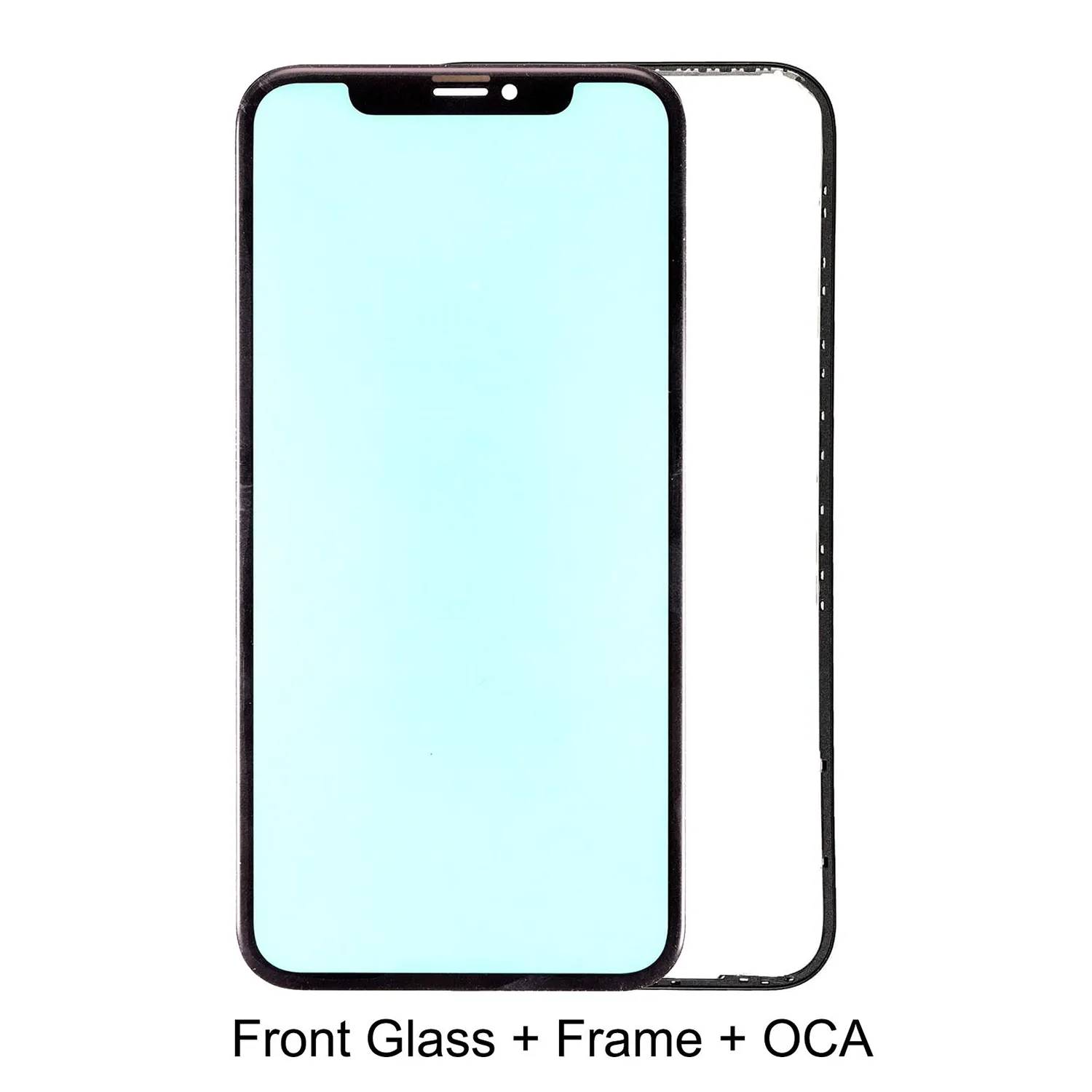 Repuesto para iPhone XR: cristal frontal con marco y bisel, película OCA.