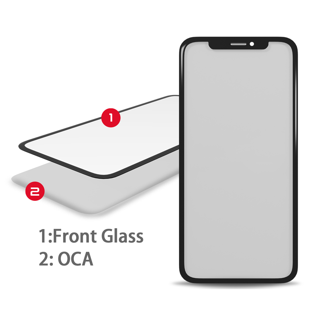 Cristal frontal de repuesto para iPhone 12 Pro Max con OCA preinstalado.