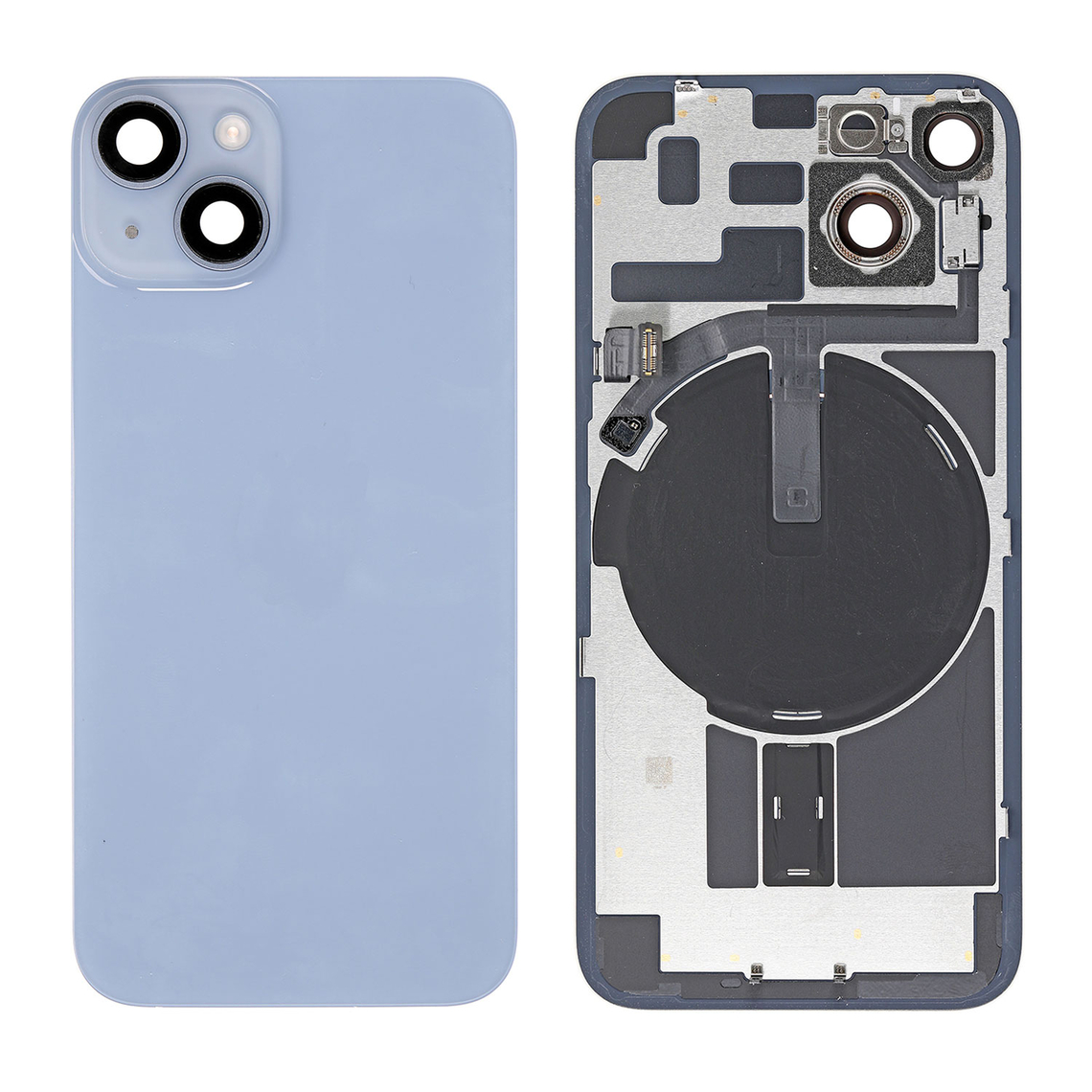 Cubierta trasera de cristal de repuesto para iPhone 14 con marco de panel trasero - Azul