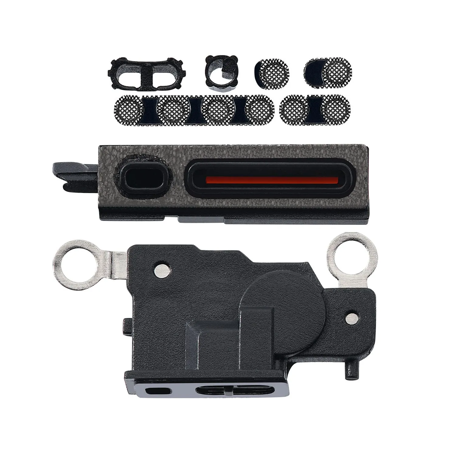 Repuesto para iPhone 14 Pro, altavoz, micrófono, malla, color negro espacial.