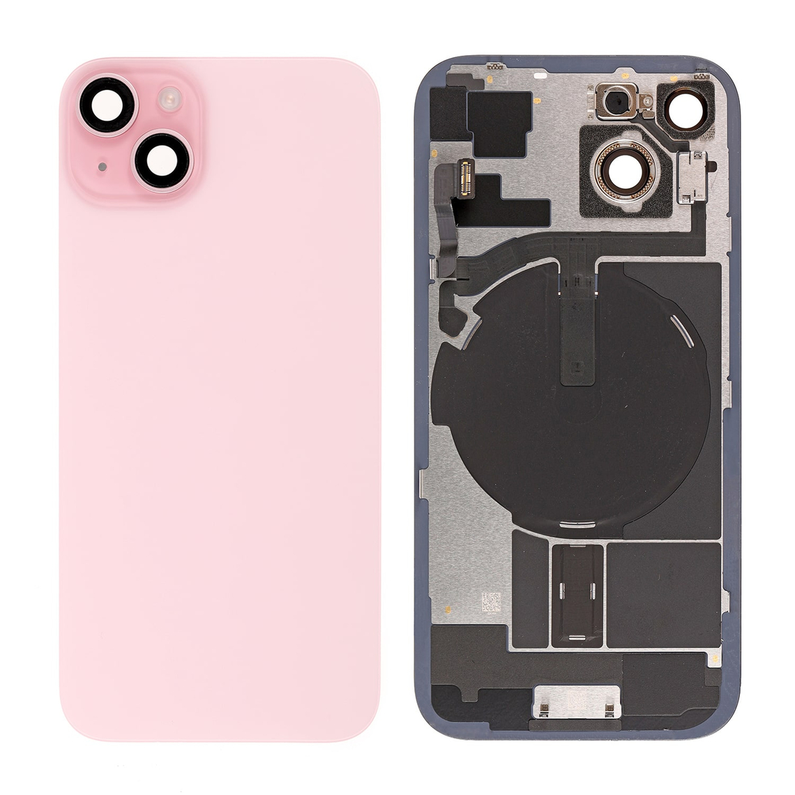 Repuesto para la cubierta trasera de cristal del iPhone 15 con marco del panel trasero - Rosa